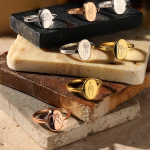 14K Gold Pinky Signet Ring: Dainty Minimalist Band XW110