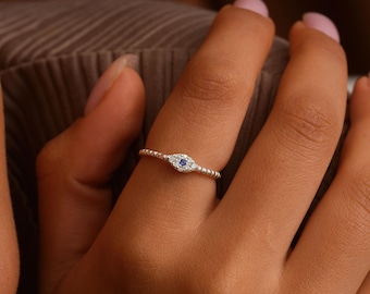Sterling Silver Evil Eye Ring, Dainty Stacking Ring, Protection Jewelry