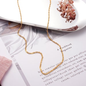 Dainty Twist Chain, Everyday Singapore Chain, Sparkle Necklace, Gold Rope Chain Necklace, Maid of Honor Gift, Gift for Her, OZC01 image 3