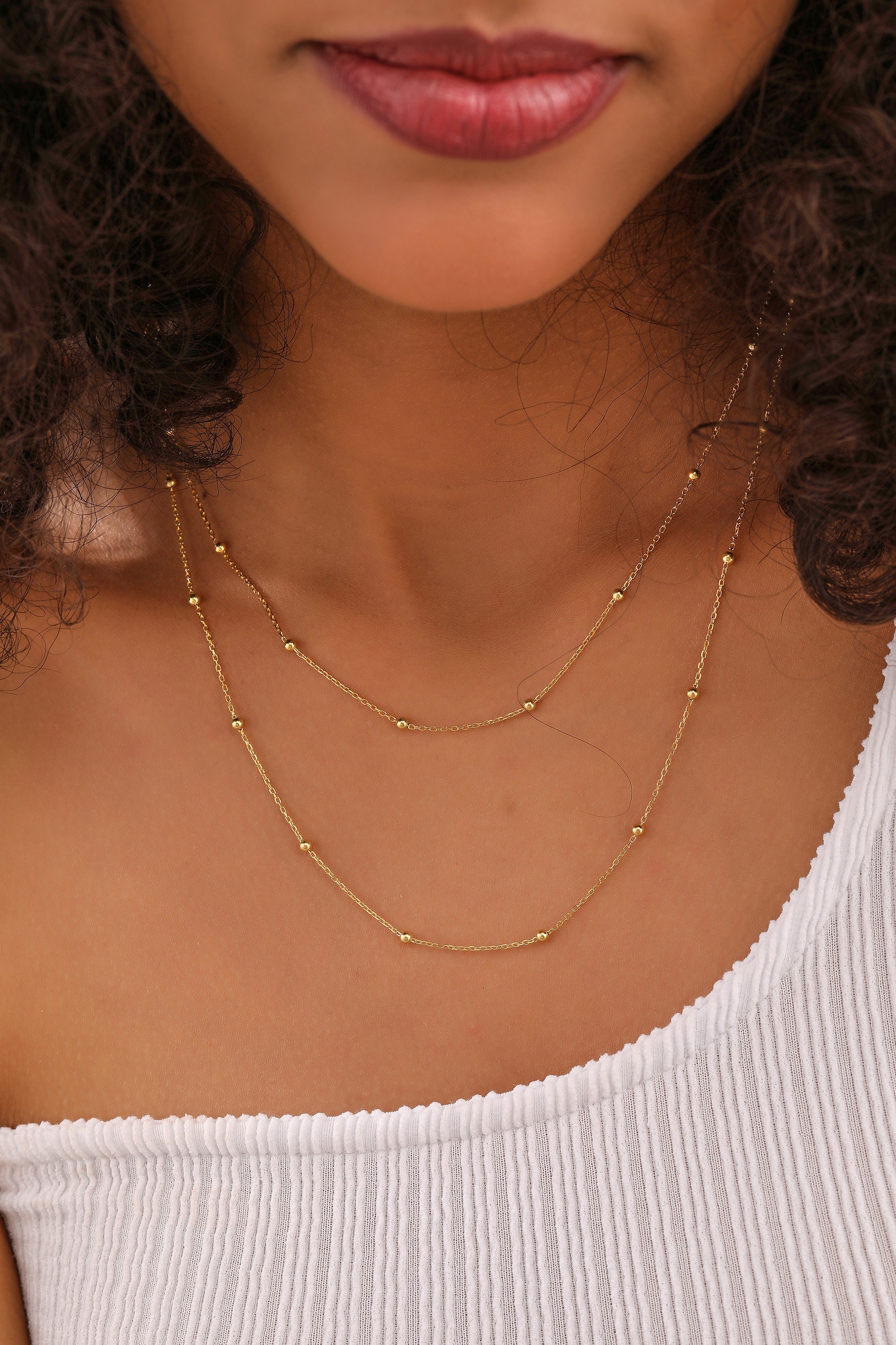 14K Gold Chains for Necklaces, Pearl Bead Necklace, Dainty Necklace, Box  Chain, Rope Chain, Full Pearl Necklace 
