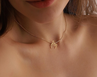Tiny Middle Finger Necklace, Sterling Silver Hand Charm, Edgy Statement Jewelry