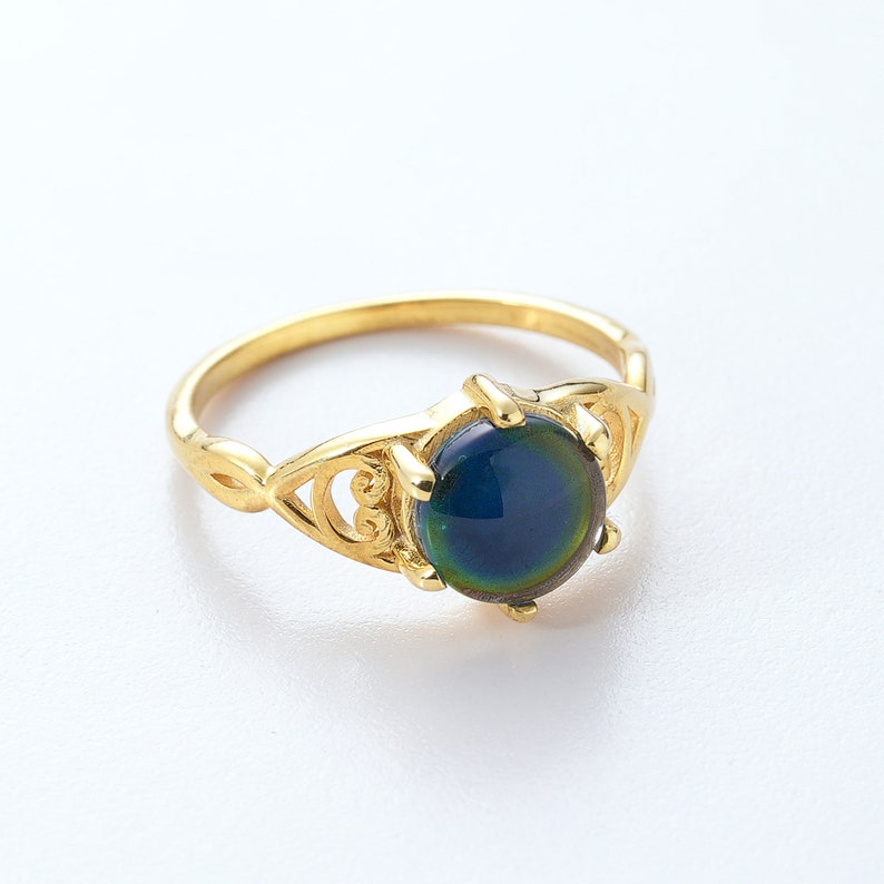 14K Gold Mood Ring, Dainty Ring for Women, Feeling Stone Ring, Colorful Stone, Bridesmaid Gift, Gift for Her, XW89 image 2
