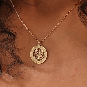 14K Gold Zodiac Coin Necklace, Leo Necklace, Scorpio Zodiac Sign Necklace, Astrology Jewelry, Birthday Gift, XW193