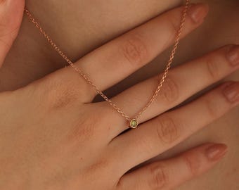 Dainty Peridot Birthstone Necklace, Sterling Silver, Gold, Rose Gold