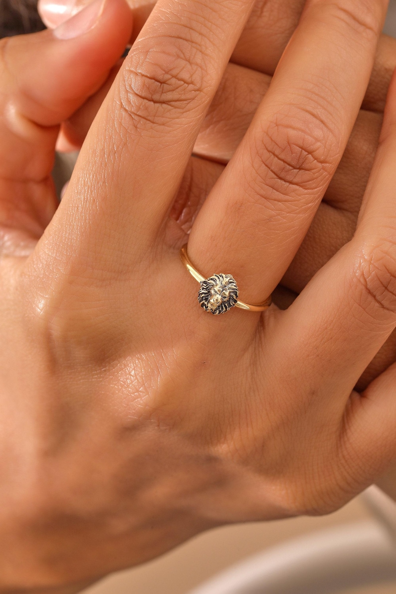 14K Gold Filled Minimalist Lion Ring, Leo Sterling Silver Ring, Gift for Women, XW182 image 2