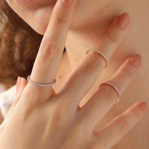 14K Gold Filled Eternity Engagement Ring, Thin Wedding Full Eternity Band, Bridesmaid Gift, HXW02 image 2