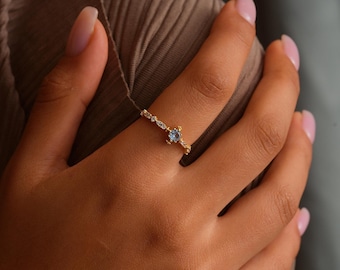 Personalized Birthstone Ring: Dainty Gold Filled Stackable Ring