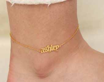 Personalized Anklet, Name Anklet, Initial Anklet, Custom Gold Anklet, Birthday Gift, Gift For Her, XW37