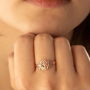 Sterling Silver Monogram Ring, Custom Letter Ring, Personalized Ring, Gift For Her, Gold, Rose Gold XW21 image 2