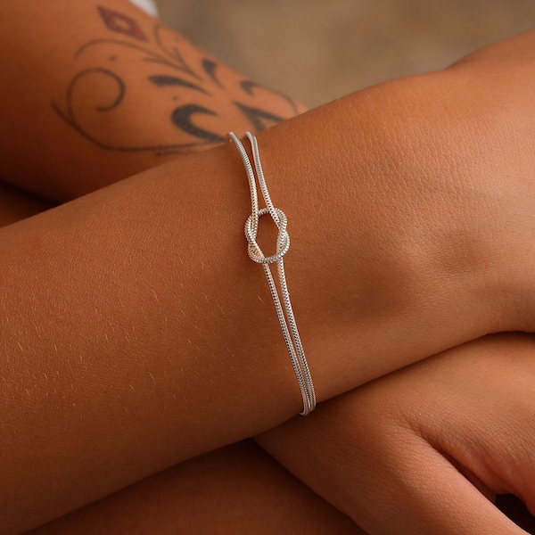 Sterling Silver Love Knot Bracelet, Friendship Jewelry