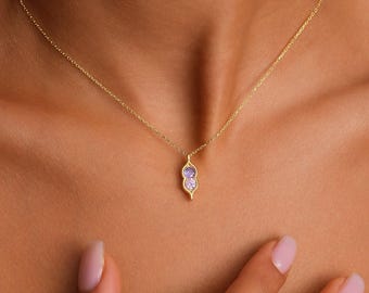 14K Gold Filled Peas in Bod Dainty Family Birthstone Necklace, Gift for Mom, XW200