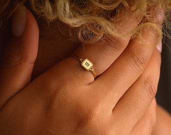 Personalized Pinky Signet Ring Initial Ring for Women Gold filled and Silver