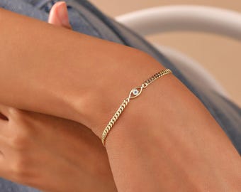 14K Gold Filled Evil Eye Bracelet, Cuban Link Chain, Gift for Mom, XW126