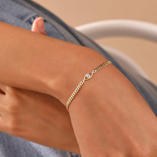Bracelet mauvais œil rempli d'or 14 carats, chaîne à maillons cubaine, cadeau pour maman, XW126