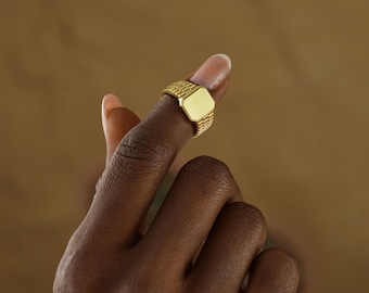 14K Gold Filled Dainty Watch Signet Ring, Custom Engraved Initial Jewelry, XW91