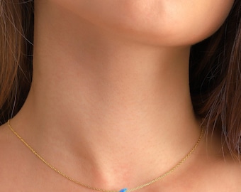 14K Gold Filled Blue Opal Moon Necklace, Celestial Pendant, Gift for Mom