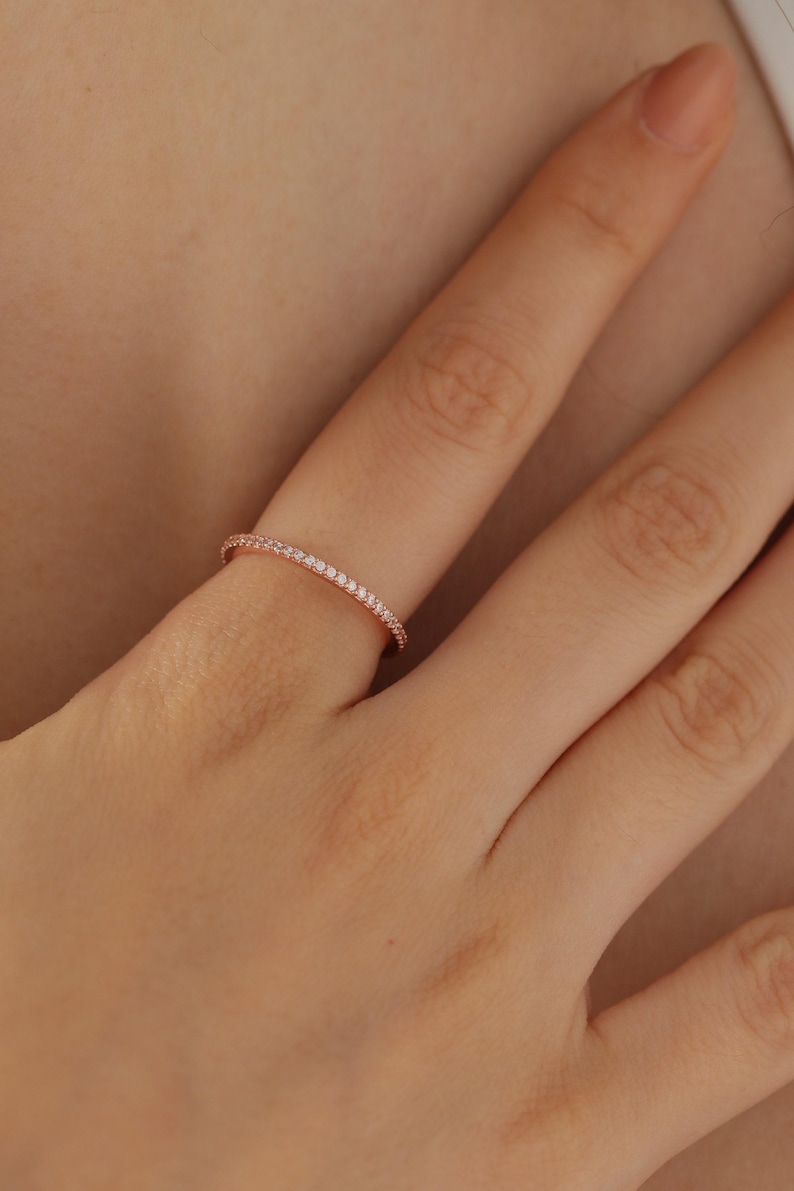 14K Gold Filled Eternity Engagement Ring, Thin Wedding Full Eternity Band, Bridesmaid Gift, HXW02 image 4