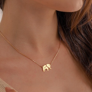 Collar de elefante personalizado, plata de ley y oro de 14 k, joyería de animales