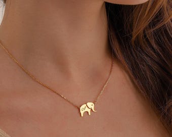 Personalized Elephant Necklace, 14k Gold Sterling Silver, Animal Jewelry