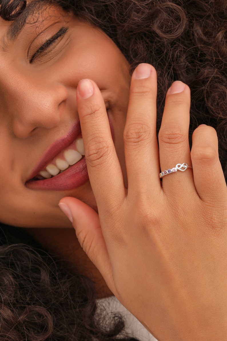 Birthstone Ring, October Birthstone, Gold Heart Ring, Grandma Family Ring, Dainty Wedding Ring, Bridesmaid Gift, Gift for Mom, XW53 image 9