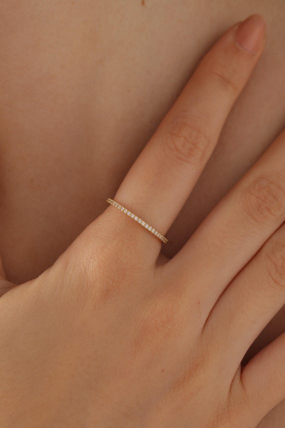 14K Gold Filled FULL Eternity Band Ring, Wedding Pave Promise Ring, Bridesmaid Gift, HXW02