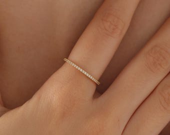 14K Gold Filled Eternity Engagement Ring, Thin Wedding Full Eternity Band, Bridesmaid Gift, HXW02