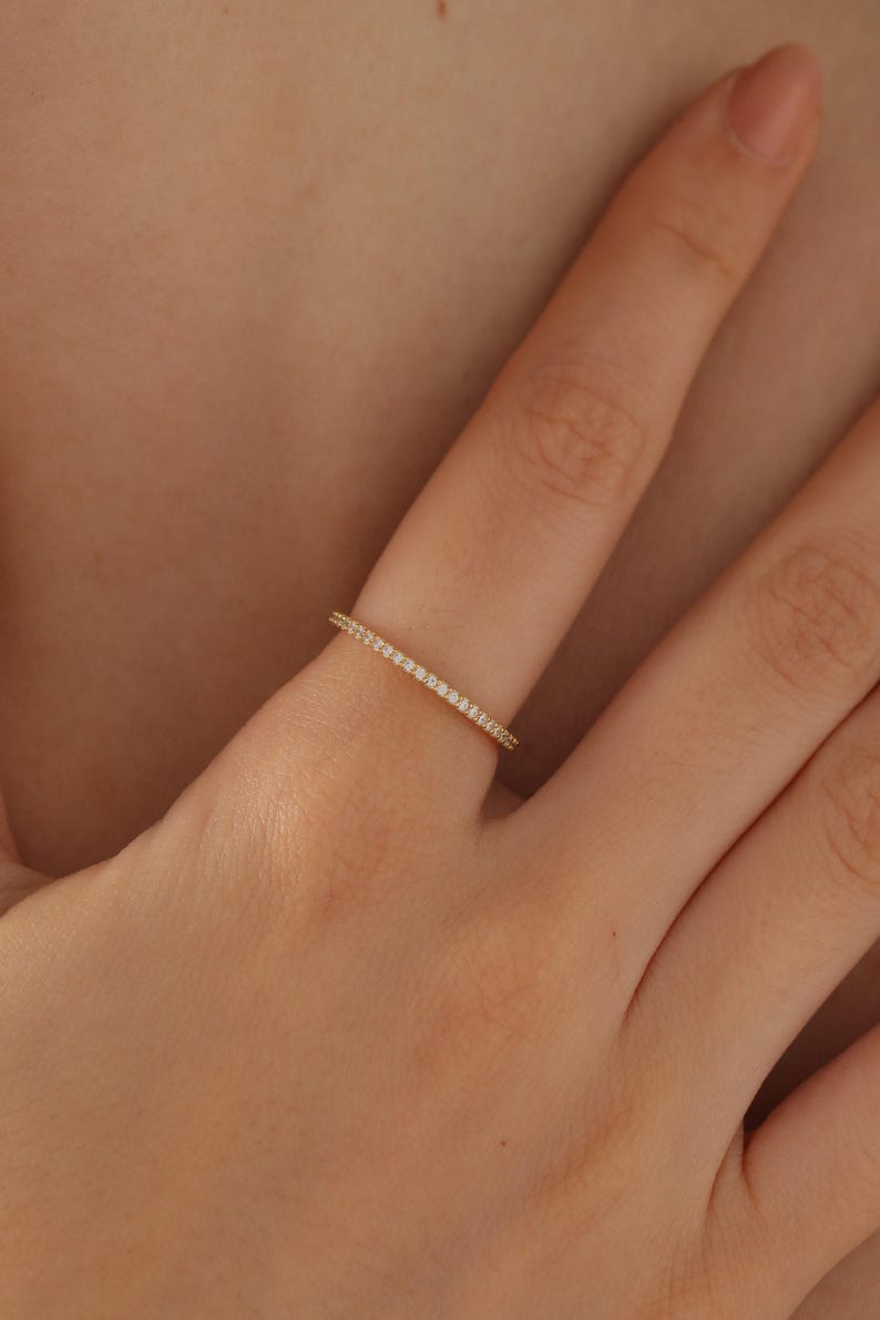 14K Gold Filled Eternity Engagement Ring, Thin Wedding Full Eternity Band, Bridesmaid Gift, HXW02 image 1