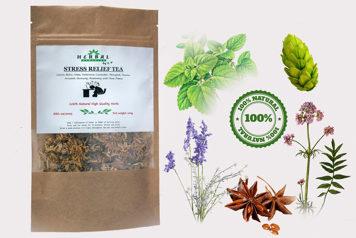 Stress Relief Herbal Tea Sleep Aid Anxiety Calming Tea Formula Etsy