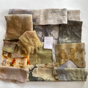 Naturally Dyed Fabric Bundles, Scrap Fabrics, Craft bundle, Slow Stitch, Patchwork, Textile project, Eco printed fabrics, Plant Dyes
