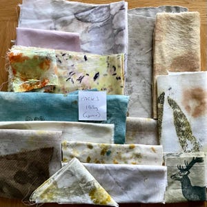 Scrap Fabric Bundles Naturally Dyed: Botanically Printed Textiles, Upcycled, Slow Stitching packs