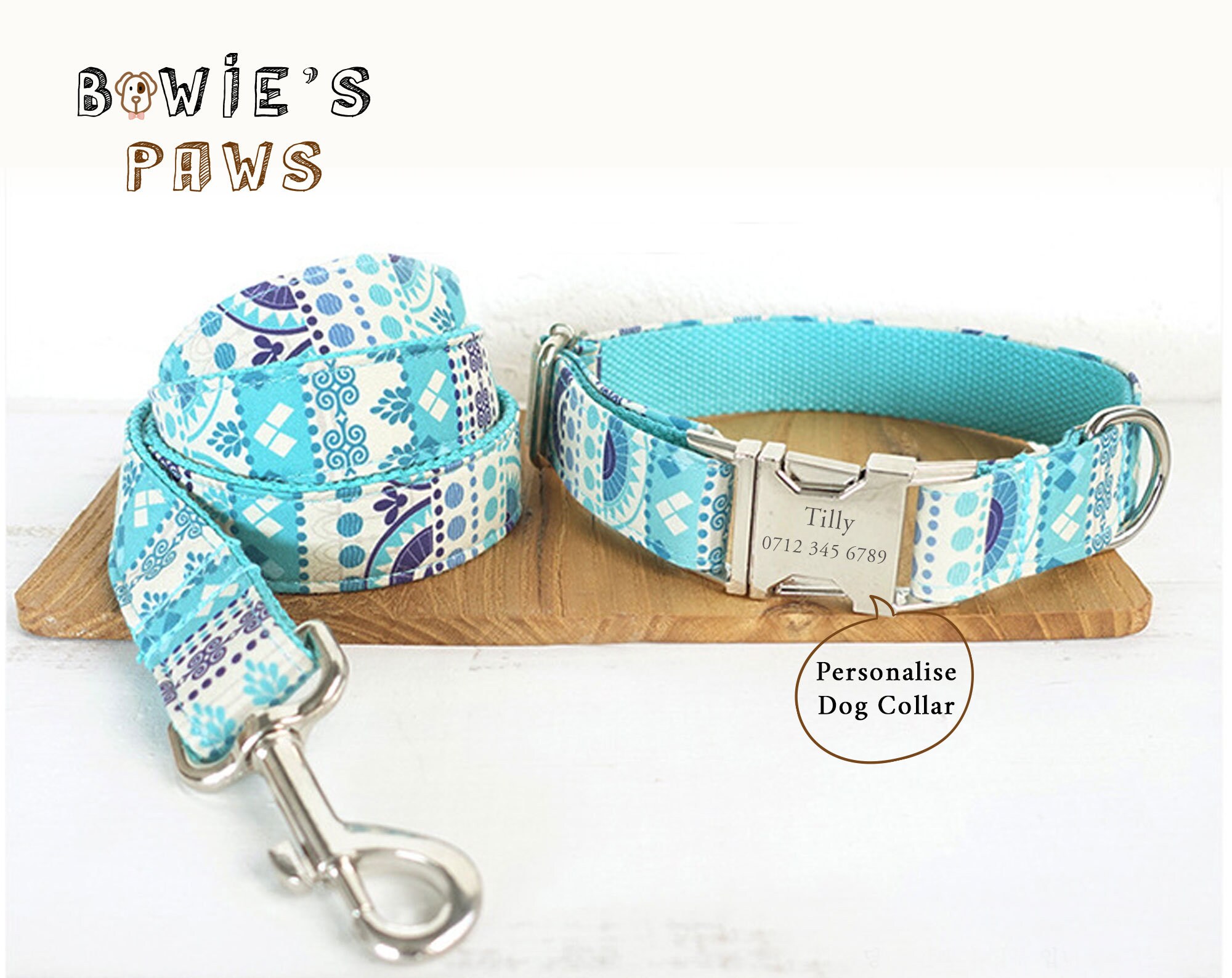 Custom dog collar and leash Dog's name and phone number Etsy