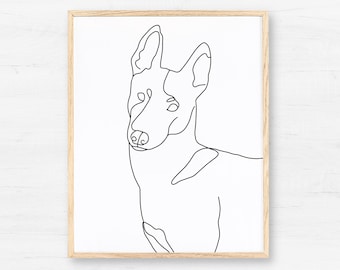 Belga Malinois line art imprimible minimalista arte pared dibujo digital descargar esquema de perro