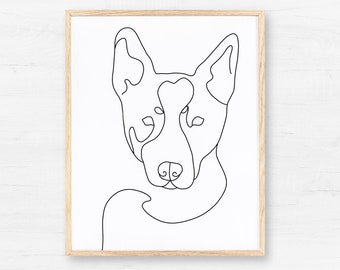 Australian Cattle Dog Wall Art Printable Line Art Queensland Blue Heeler Minimalist Outline Drawing Digital Download