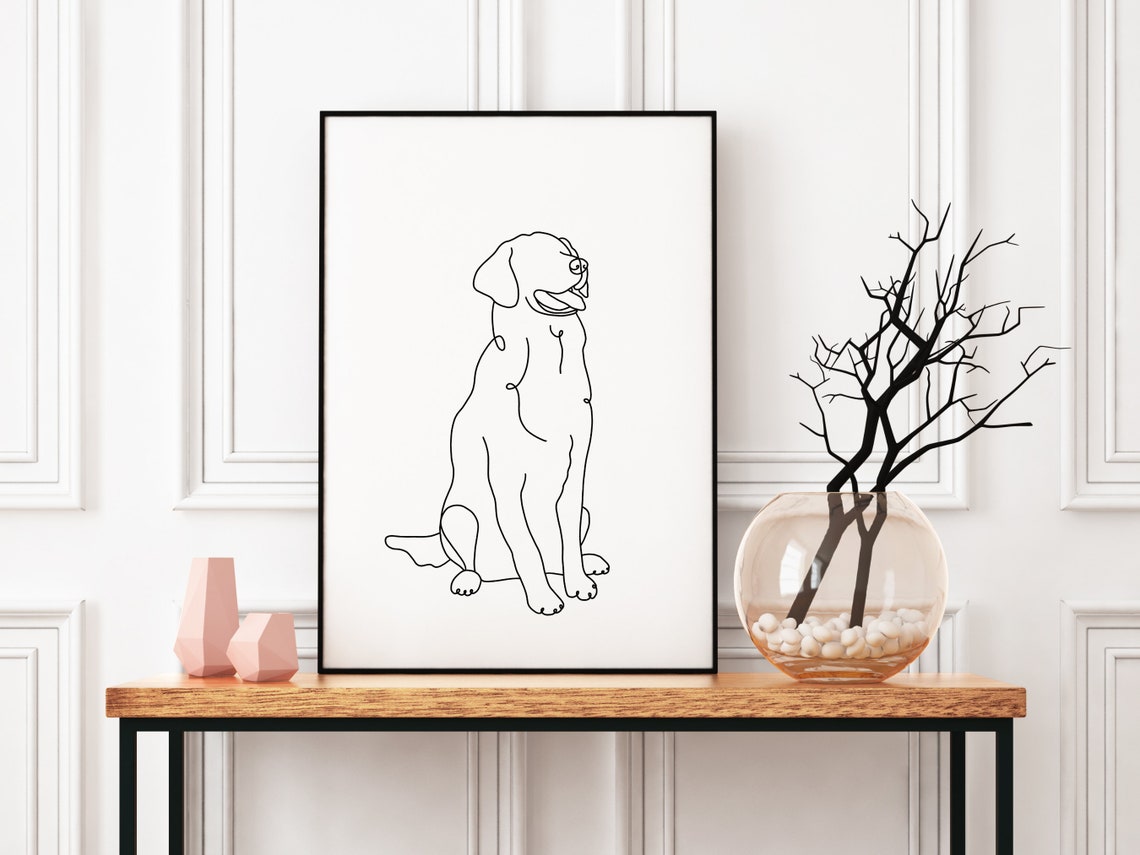 Golden Retriever Line Art Minimalist Wall Art Dog Drawing | Etsy