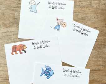 Digital Download Storybook Baby Shower Words Of Wisdom & Well Wishes Cards, Storybook Character Cards