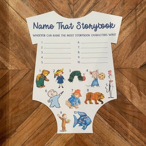 Digital Download Storybook Baby Shower Game, Storybook Character Onesie Shaped Game, Name That Storybook Character