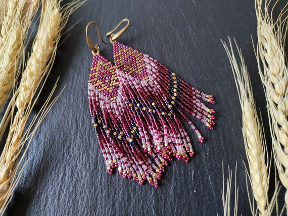 Burgundy fringe earrings new arrivals