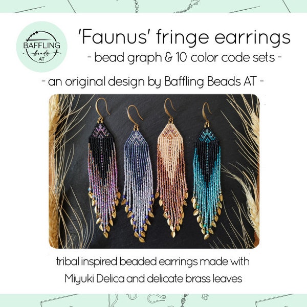 Bead graph & color codes for 10 Faunus fringe earring variations, tribal inspired statement jewelry, digital pattern for DIY earrings