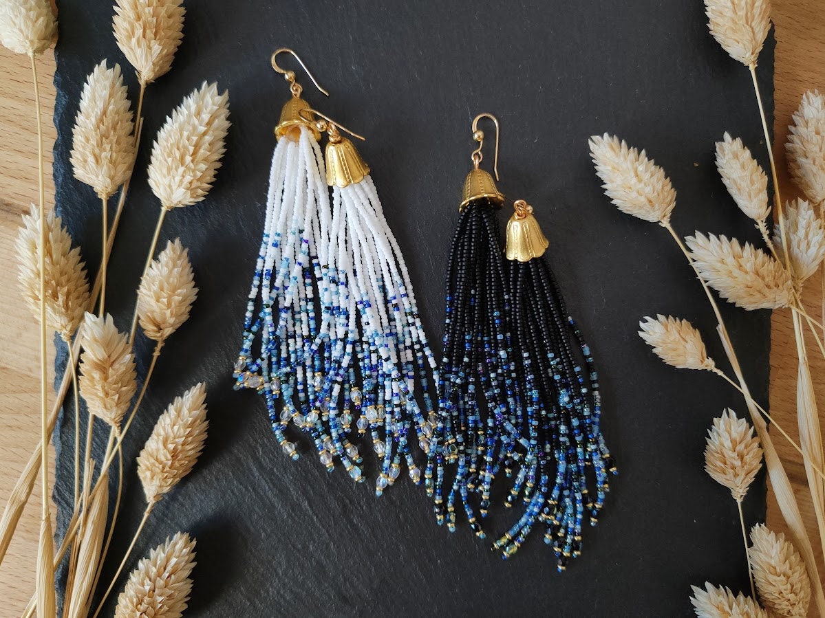 Blue Fringe Earrings, Blue Tassel Earrings, Blue Tassel Jewelry, Blue –  Laalee Designs