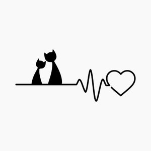 Chats dans l’amour Silhouette Heart battre. Fichiers Svg Png Eps Dxf Cut.