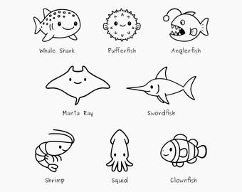 かわいい海の動物のSVGバンドル、海洋生物のクリップアート（カットファイル）