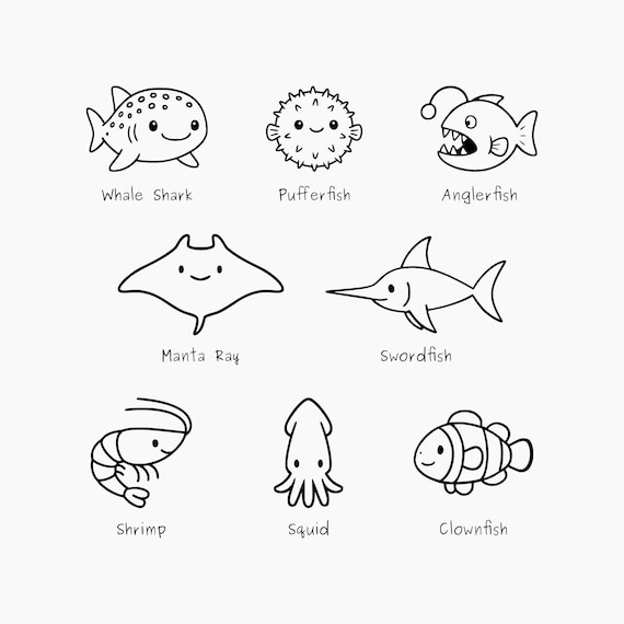 Kawaii Ocean Animals SVG Bundle, Marine Life Clipart (Cut Files)