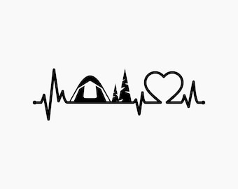 Camping Tent Heartbeat. Svg Png Eps Dxf Cut files.