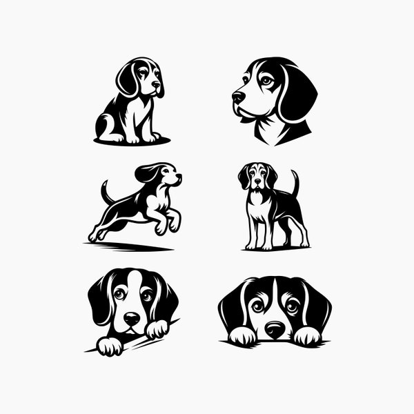 Beagle Dog. 6 Svg Bundle. Svg Png Eps Dxf Cut files.