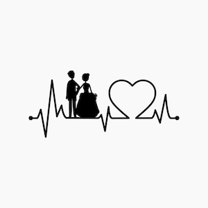Wedding Couple Heartbeat. Svg Png Eps Dxf Cut files.