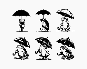 Frog with Umbrella. 6 Svg Bundle. Svg Png Eps Dxf Cut files.