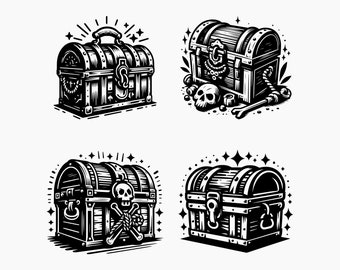 Cofre del tesoro. 4 SVG. Archivos de corte Svg Png Eps Dxf.
