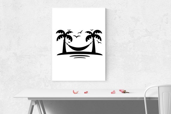 ハンモックのヤシの木のシルエット。SVG、PNG、EPS、DXF カット