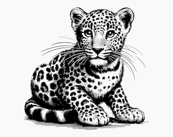 Leopard Cub Sketch Style. Svg Png Eps Dxf Cut files.