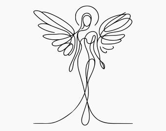 天使の線画。SVG、PNG、EPS、DXF カット ファイル。 - Etsy 日本
